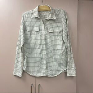 Lauren Ralph Lauren Women’s grey tan checkered plaid button down shirt women’s L
